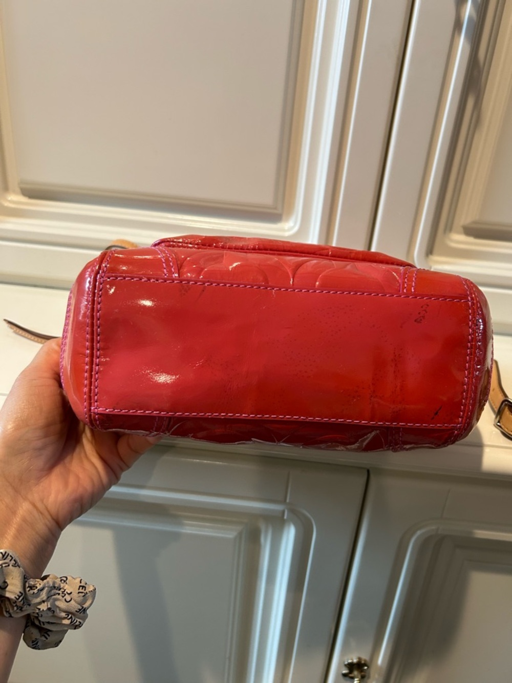 Coach orange Patent Leather Crossbody Tote with Tan Straps - Picture 3 of 5